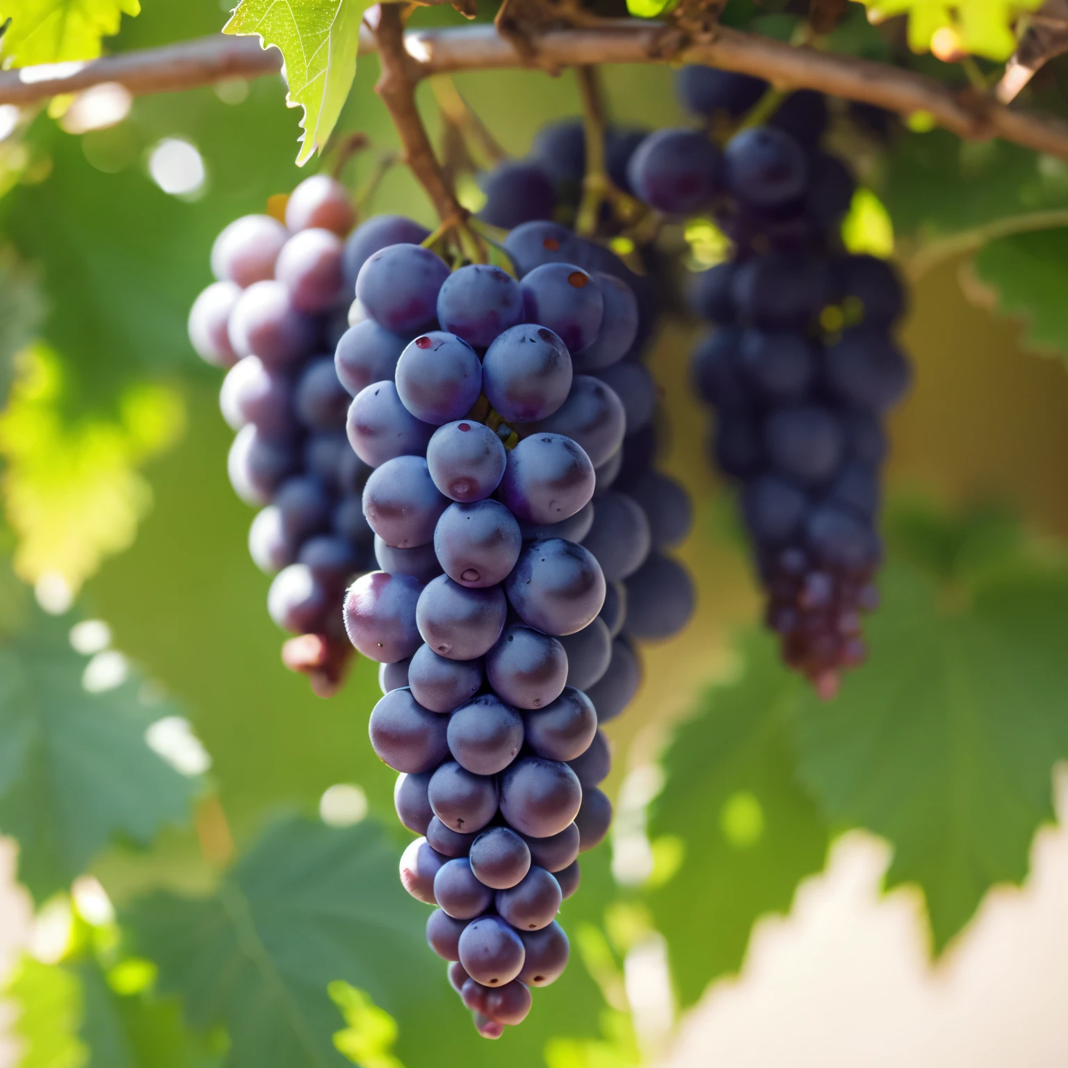 grape plant with fruit there are dew drops realistic detail 8k light color blur background