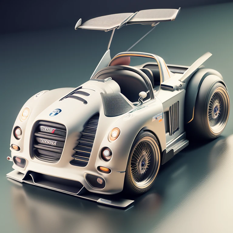 Nice racing car，inspired by:【Nissan B14 Lucino】，high detail，32K Ultra Hi-Vision，Industrial Design Product Design Futuristic Design，Running through the forest，A hyper-realistic，Extremely detailed details，Lateral face，Side view