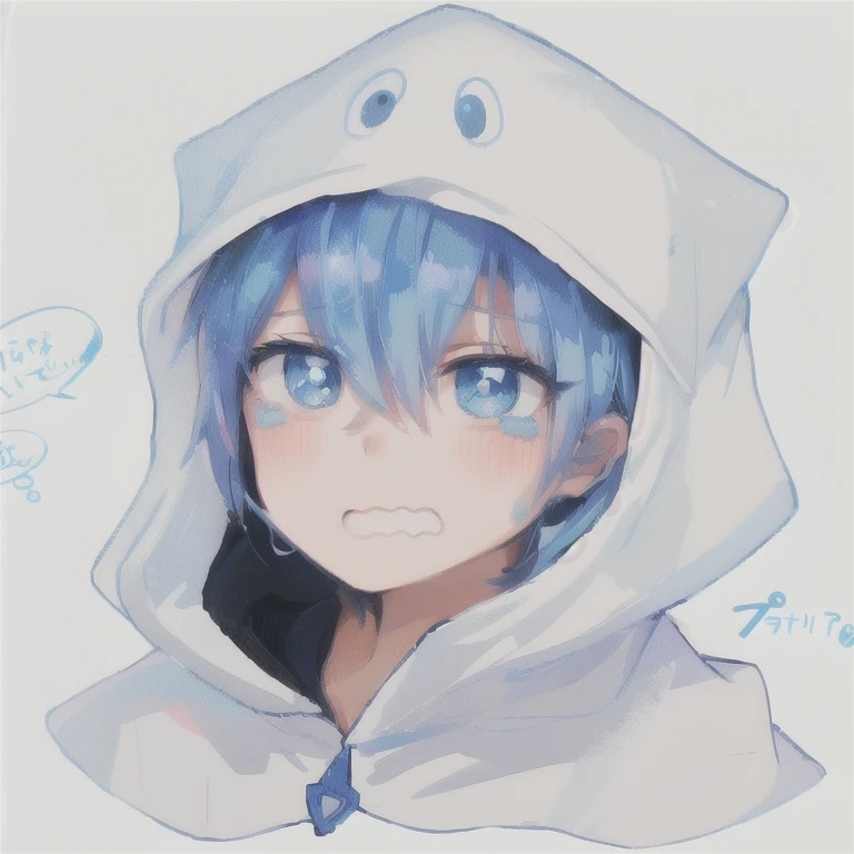 There is a picture of a girl wearing a hoodie., cuteリアルな肖像画, cute anime face, In anime style, Tired and troubled expression, Anime Moe Art Style, sougo okita, 🍁 cute, Tired and troubled expression, Created by Anime Painter Studio, ((light blue)), Inspired by Junpei Sato, Wearing a hoodie, Soft anime illustration