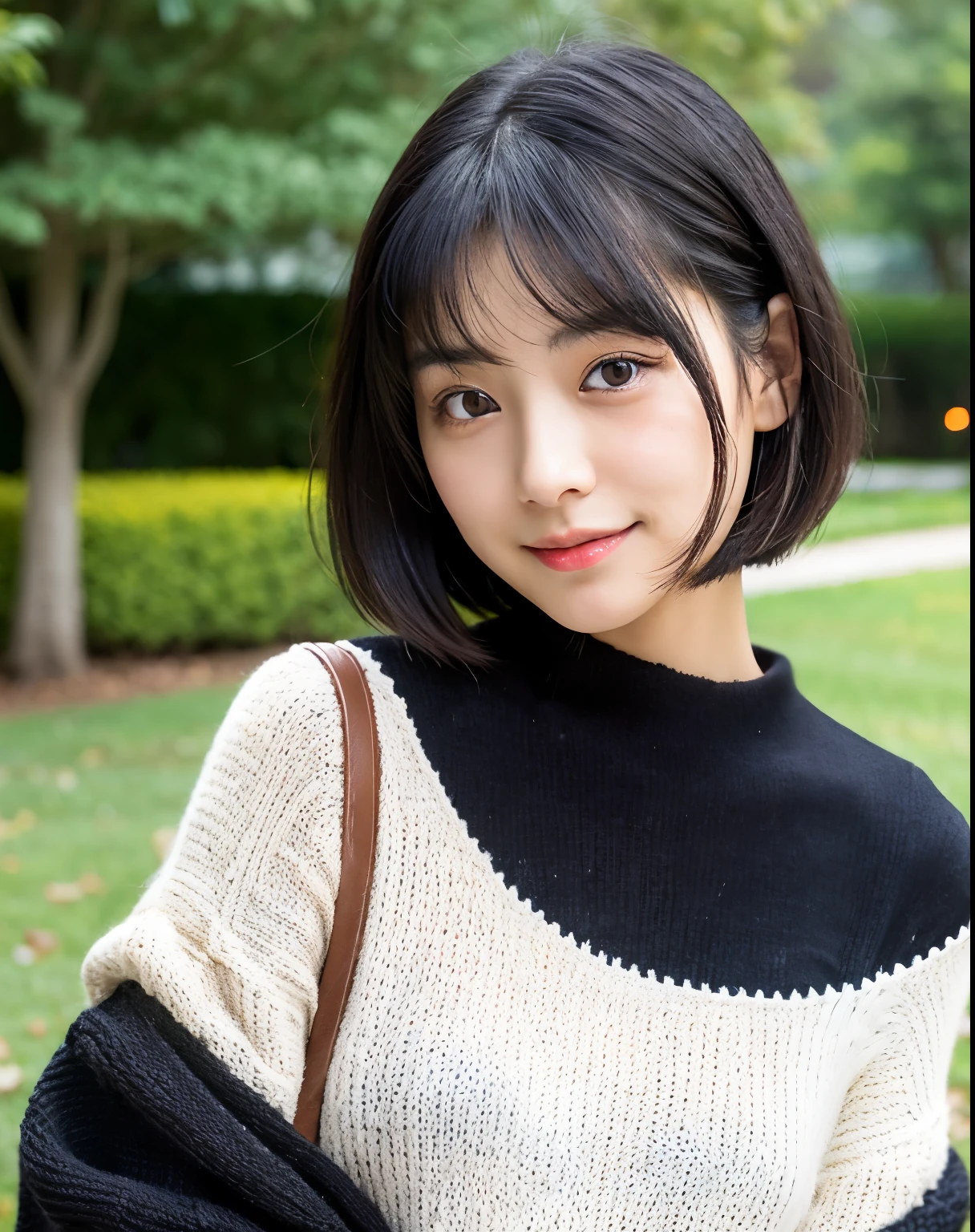 arafed asian woman with a short black hair and a sweater, young cute wan asian face, with short hair, girl cute-fine-face, 🤤 girl portrait, korean girl, xintong chen, beautiful asian girl, white hime cut hairstyle, young asian girl, young and cute girl, black hime cut hair, xision wu, shoulder-length black hair