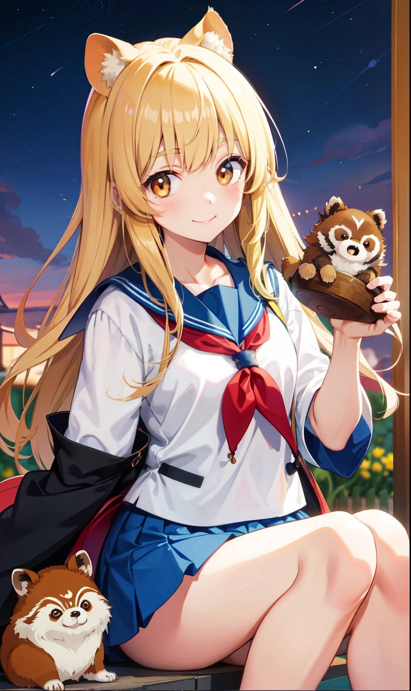 girl、smile、high school student、Tanuki ears、Tanuki's Tail、skirt、(Small breasts)、