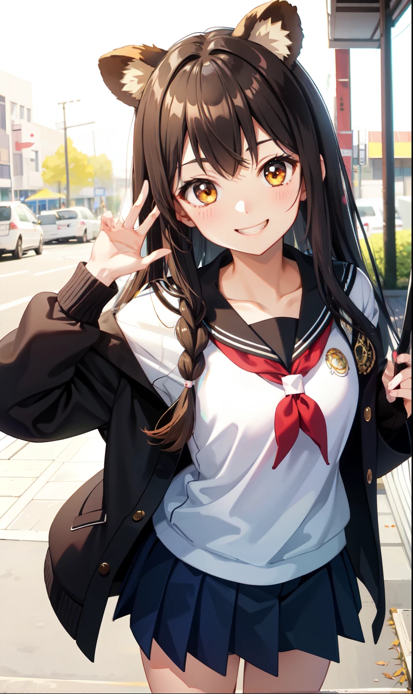 girl、smile、high school student、Tanuki ears、Tanuki&#39;s Tail、skirt、（Small breasts）、