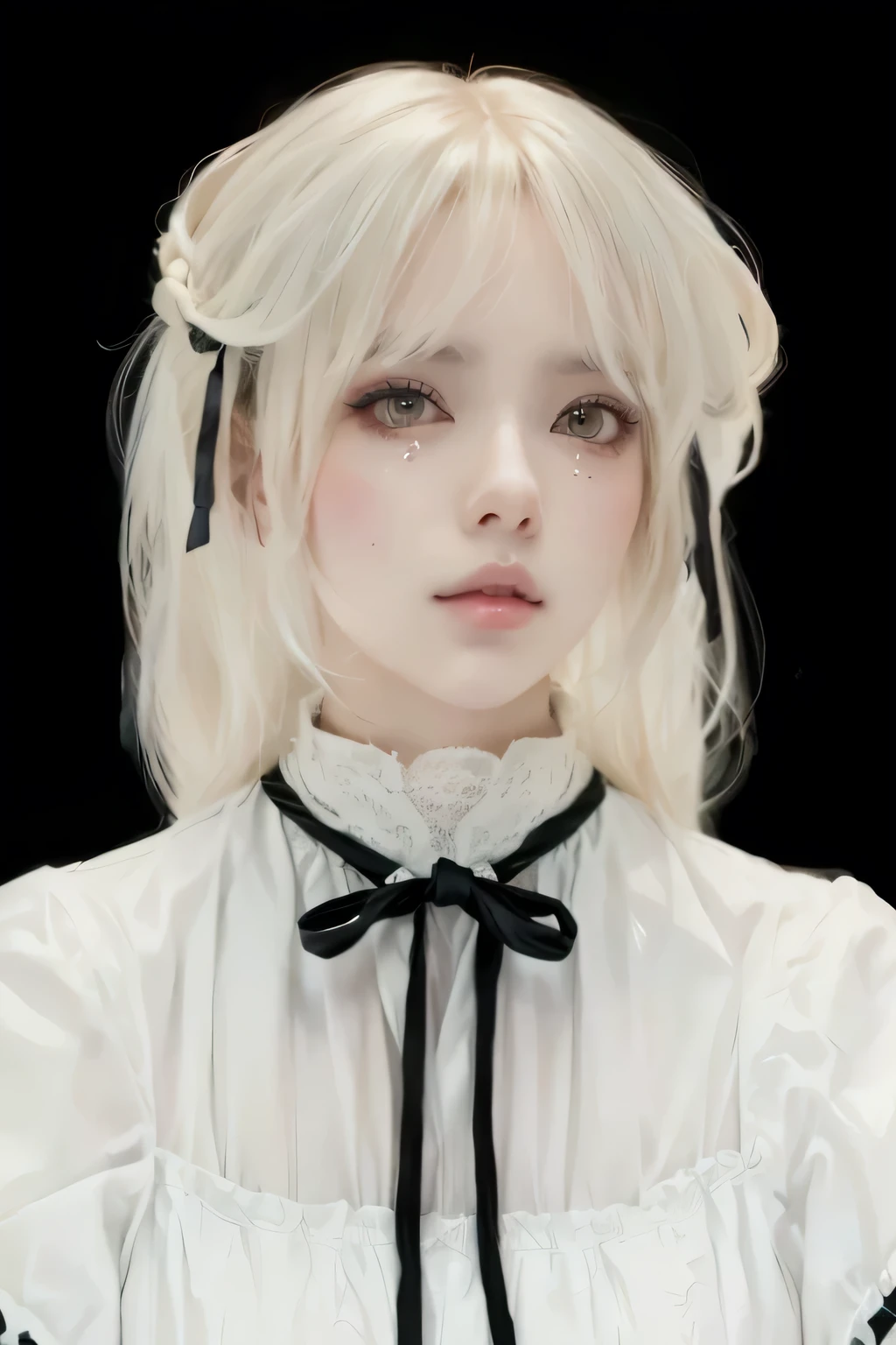  loira com gravata borboleta preta e blusa branca, retrato realista kawaii, artwork in the style of Guweiz, Guweiz, no art style by bowater, Ilustra??o de anime suave, #1 pintura digital de todos os tempos, estilo de realismo de anime, # 1 pintura digital de todos os tempos, retrato de anime, retrato suave, retrato estilo anime, made with anime painter studio