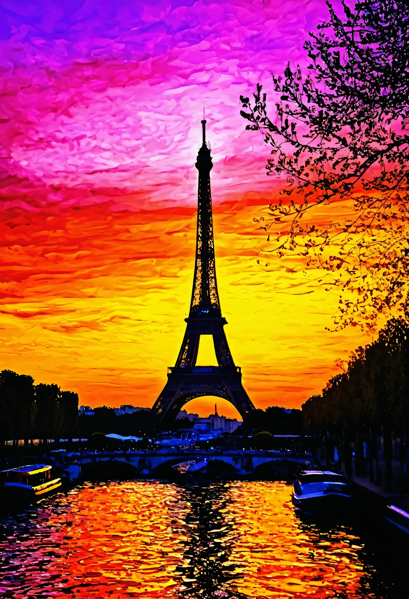 Claude Monet Style,Eiffel Tower at sunset