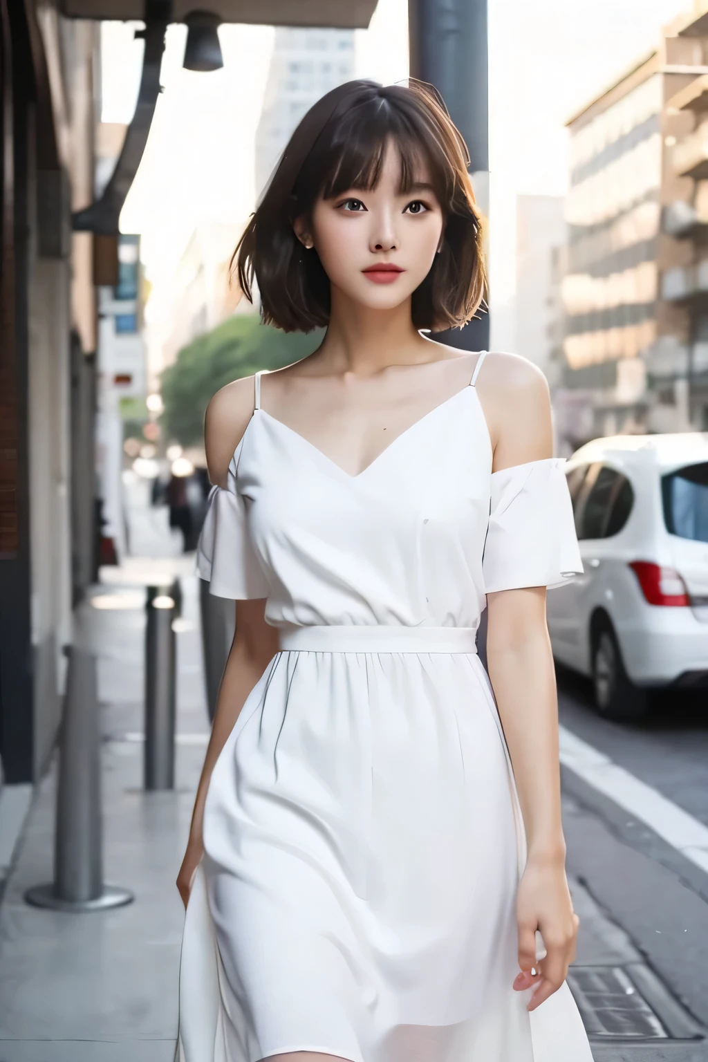 White Dress　Stylish　woman　upscale