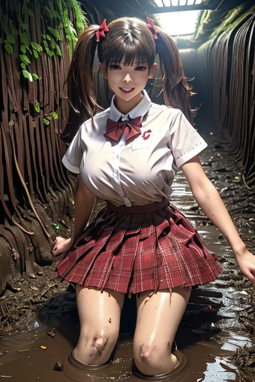 dirty white Pantyhose , School shoes, dirty white socks , waistband of skirt is at the point above chest , school girl mud dirty , red knot , red bow , skirt dark red , plaid skirt , pleated skirt , dirty white Shirt , realisitic、top-quality、crisp photos、((Brick underground tunnel、Foul-smelling sewer、Littered with filth、Sewage channels full of feces、a lot of garbage and junk、The dirtiest sewer))、Bricks are covered with moss、((beautiful a girl、Constricted waist、Neat face、Most beautiful face、Elaborate face、dense dirty brown hair、Refreshing look、Pleasant look、Happy expression、Joy covered in filth、Glad to get dirty))、(dirty school girl uniform、Tangier、brawn hair)、((long and beautiful legs are dirty、Lying face down on filth、Girl with beautiful ass、Scoop out filth with both hands、Beautiful girl's hair is covered in mud、The joy of lying in dirty sewage))、(((I want to smear filth all over my body.、A large amount of sewage flows down the head、The whole body is full of filth、Stick out your buttocks and open your legs、a large amount of dirty garbage and waste,,、Heaps of garbage)) , twin tails hair
