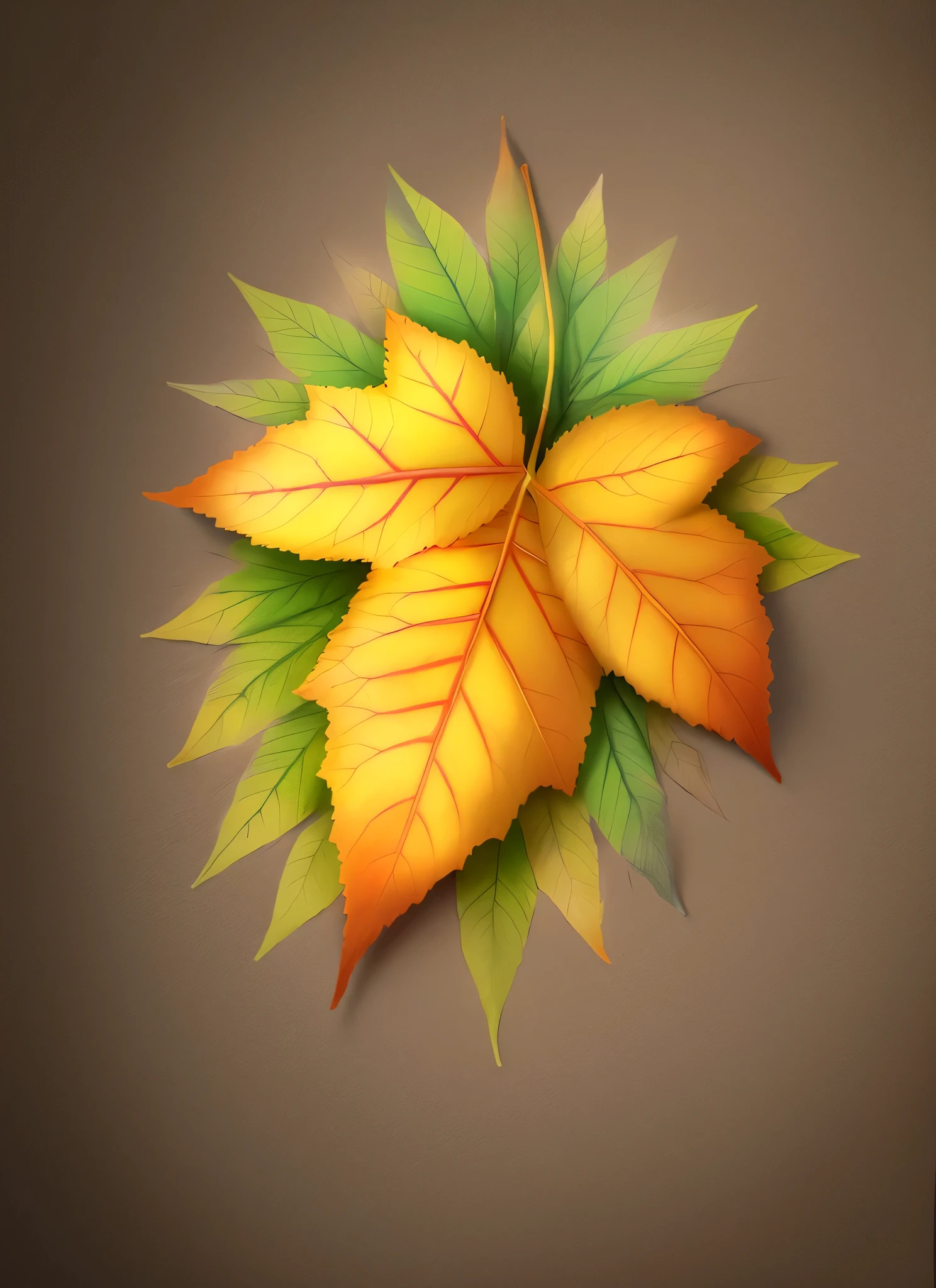 Spring leaves,Looking down from above,Solid color background