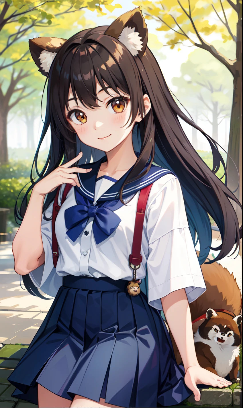 girl、smile、high school student、Tanuki ears、Tanuki's Tail、Maid clothes、(Small breasts)、