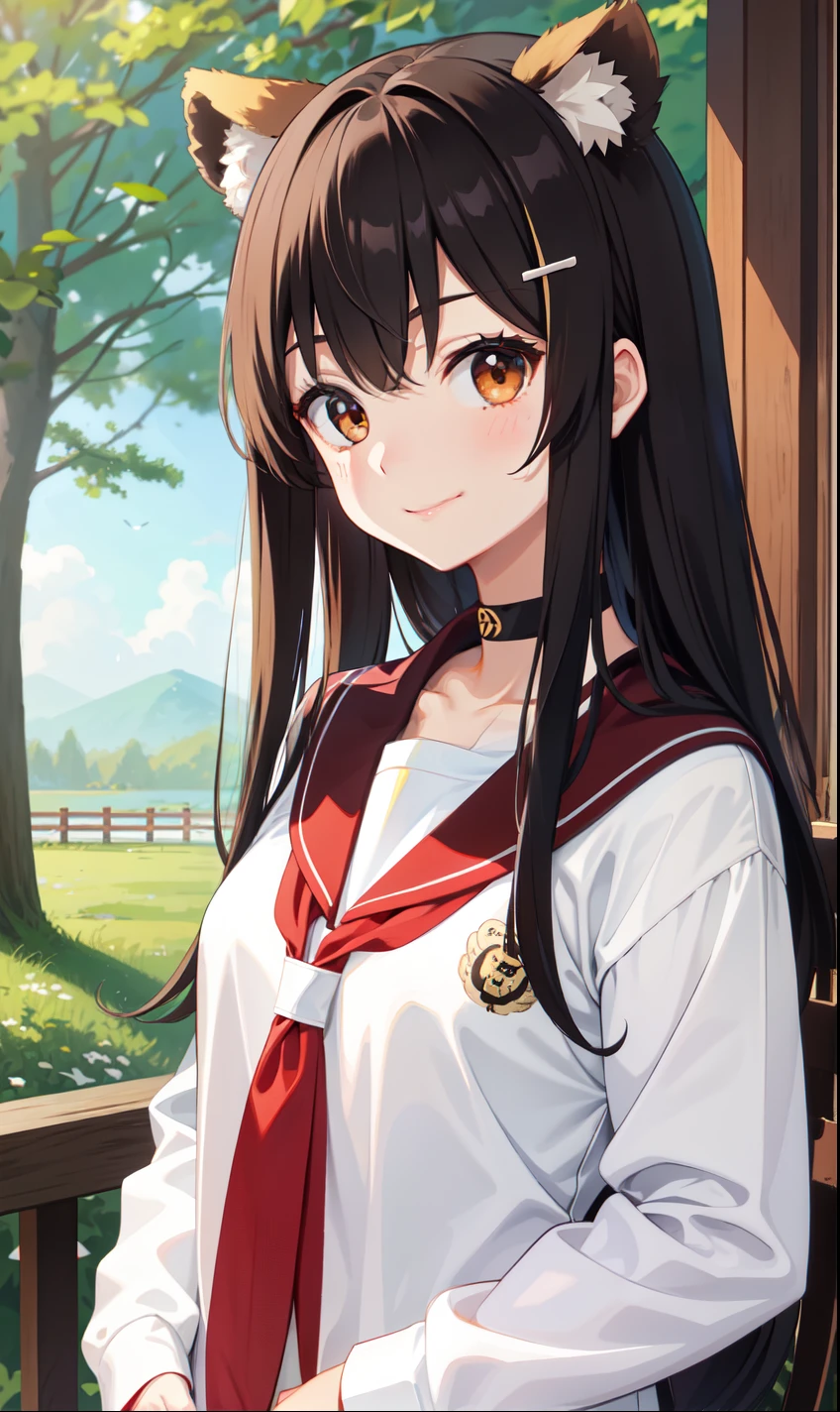 girl、smile、high school student、Tanuki ears、Tanuki's Tail、Maid clothes、(Small breasts)、
