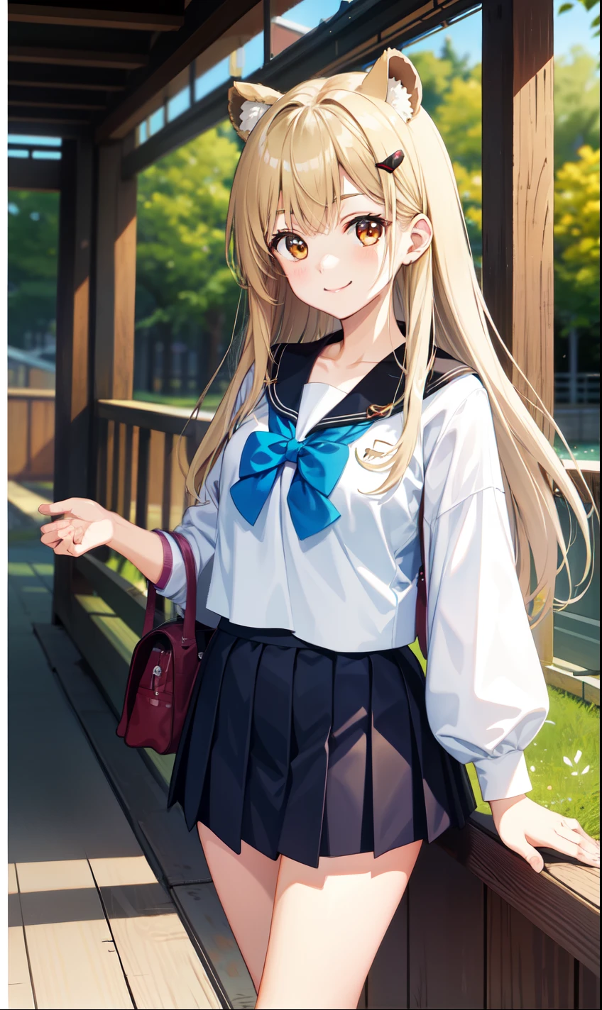 girl、smile、high school student、Tanuki ears、Tanuki's Tail、Maid clothes、(Small breasts)、