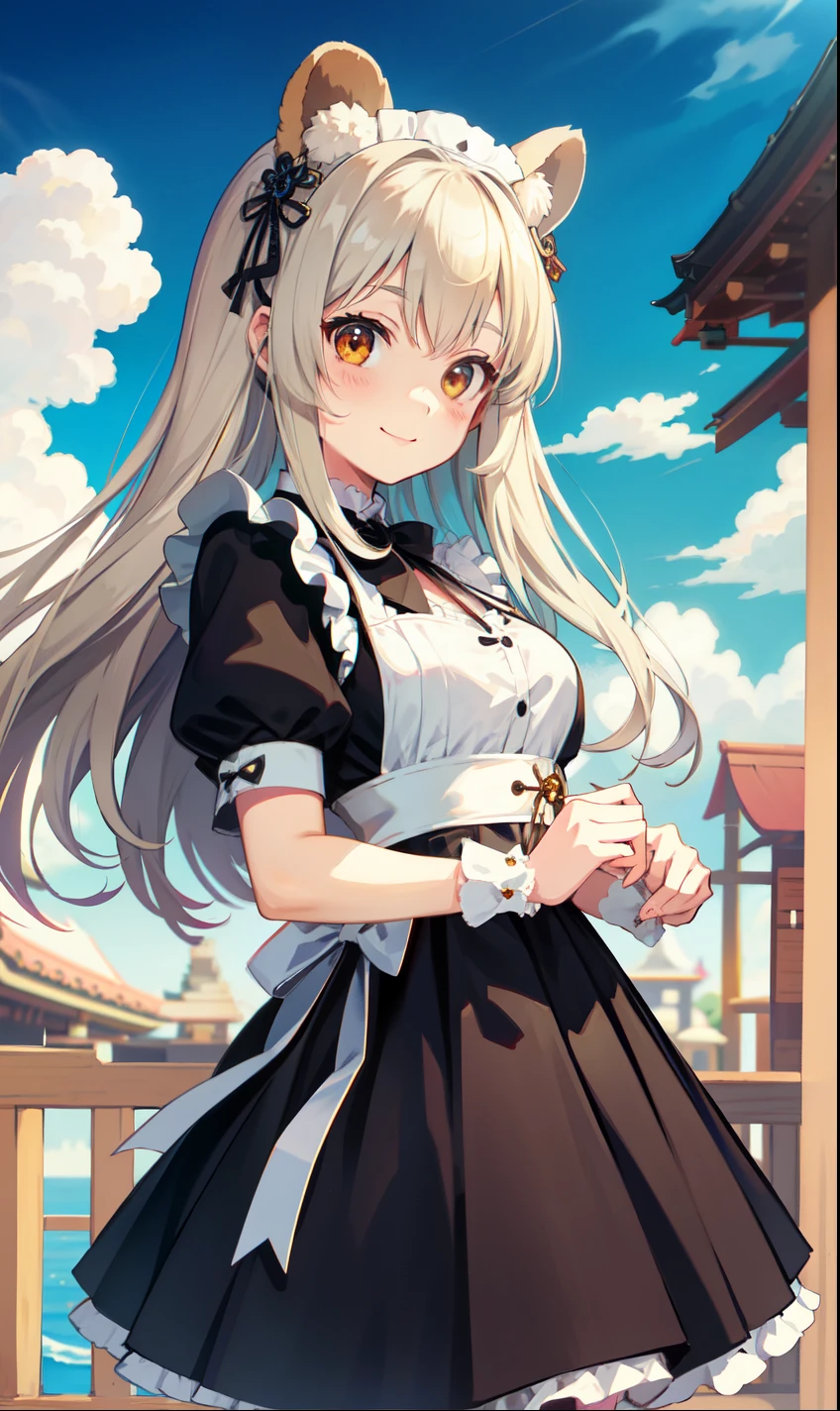 girl、smile、Maid Costume、Tanuki ears、Tanuki&#39;s Tail、（Small breasts）、