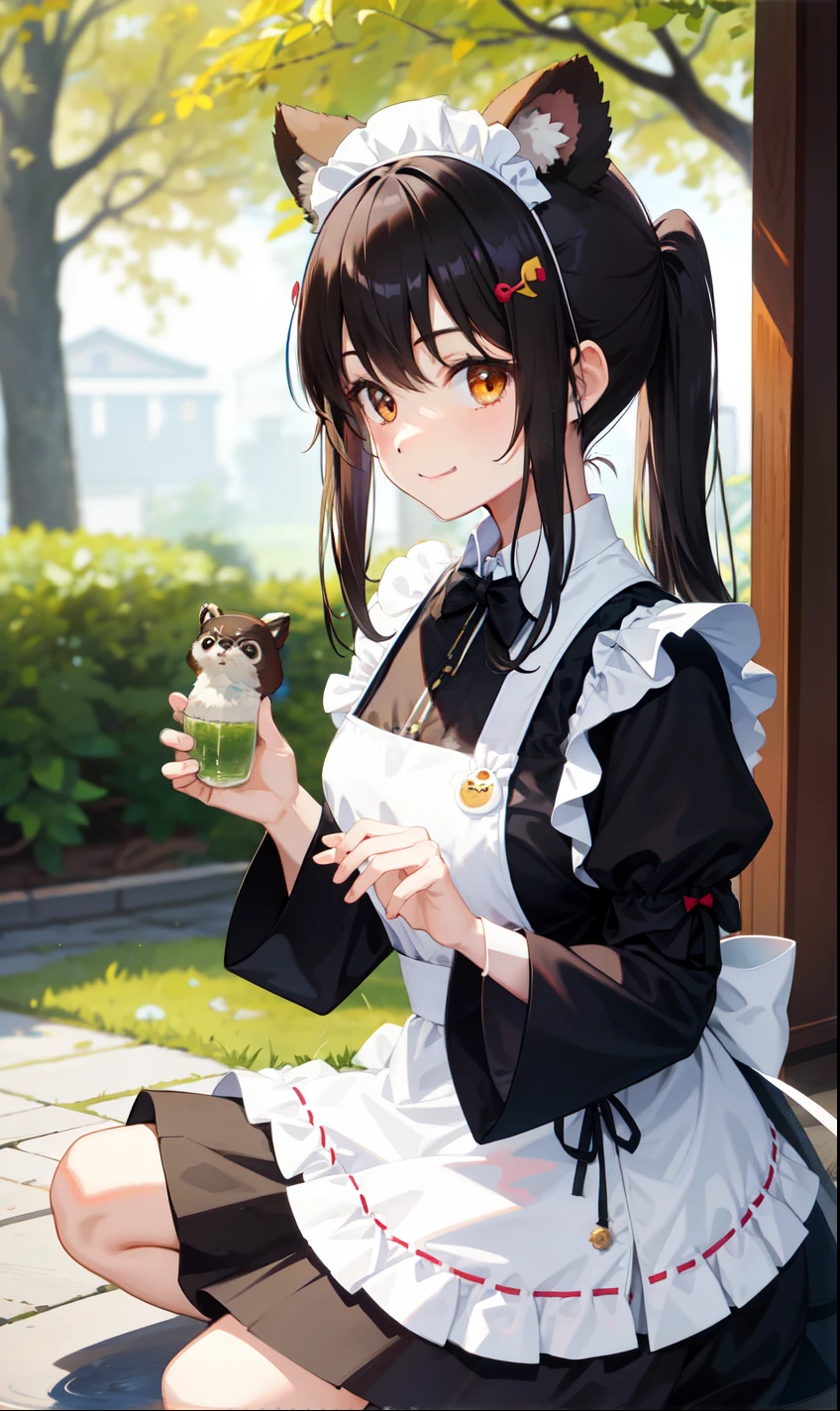 girl、smile、Maid Costume、Tanuki ears、Tanuki's Tail、(Small breasts)、