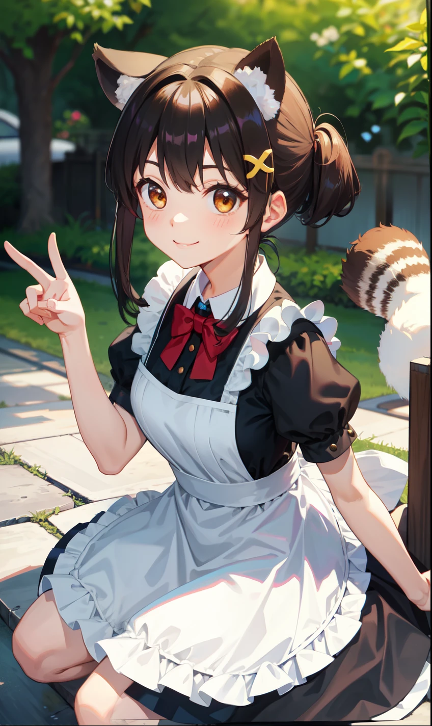 girl、smile、Maid Costume、Tanuki ears、Tanuki's Tail、(Small breasts)、
