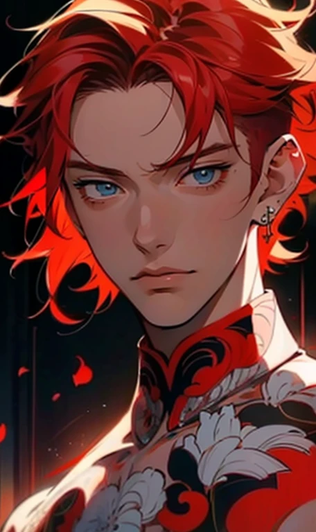 a close up of a person holding a bunch of flowers, orange - haired anime boy, beautiful anime portrait, red haired teen boy, high quality portrait, kawaii realistic portrait, cai xukun, anime style portrait, handsome guy in demon slayer art, inspired by Bian Shoumin, tall anime guy with blue eyes, realistic anime art style, highly detailed exquisite fanart