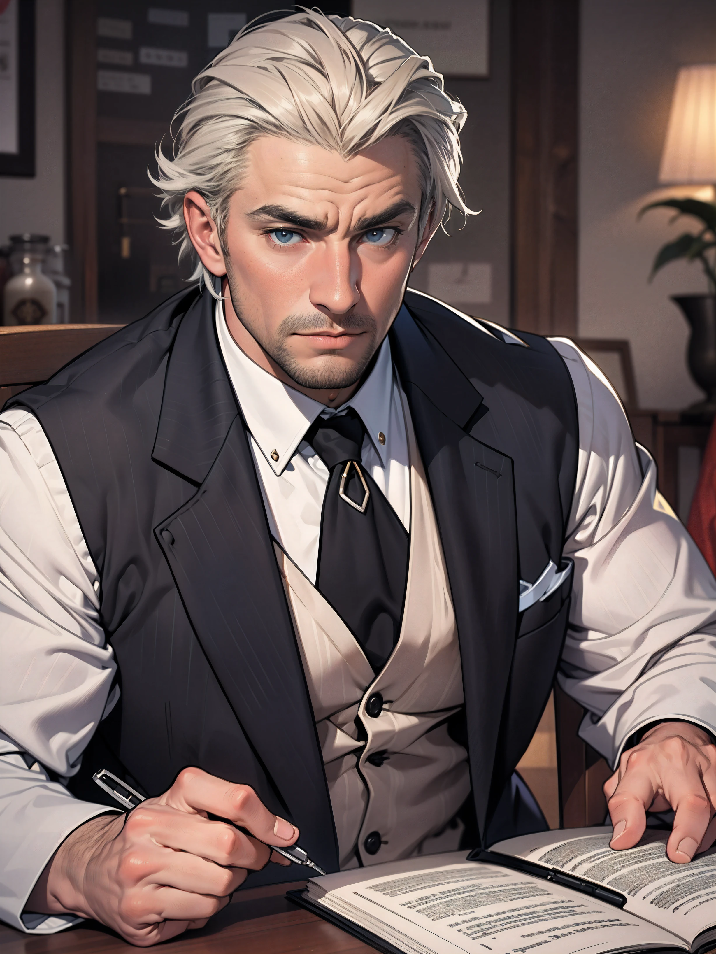 sexy mature daddy, tanned-skin, big bulge, darker skin, stubble, muscular, Silver-haired actor in Victorian costume, on a period drama set, script in hand, dramatic expression