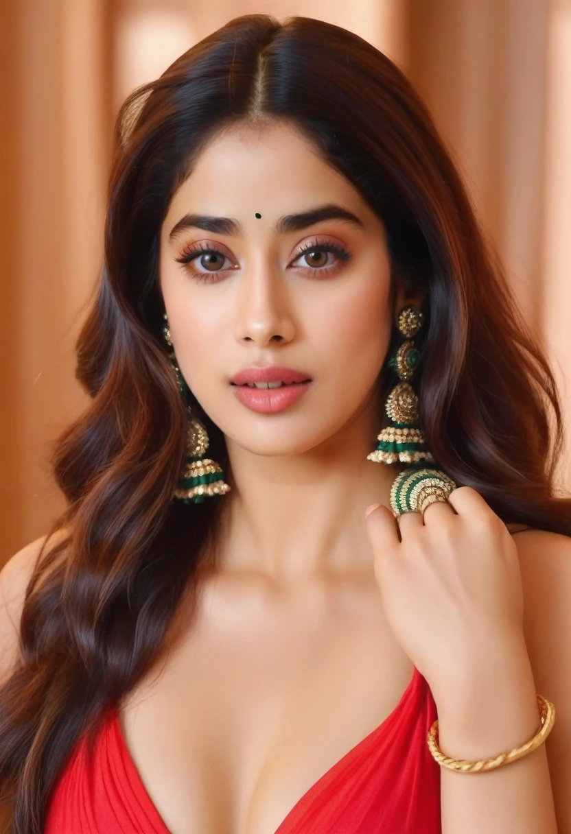 JanhviKapoor, in bikini, hot erotic, indoors background, (best quaity, 4k, ultra HD, sharp focus), beautiful face, erotic pose, realistic photo, ultrarealism, perfect face symmetric