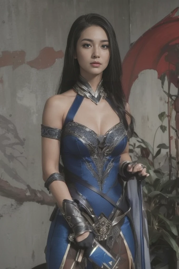 Kitana, (melhor qualidade,ultra-detalhado,Realista:1.37), lindo rosto detalhado,Simetria perfeita,corpo perfeitamente modelado,Maquiagem perfeita,cores vivas,studio lighting