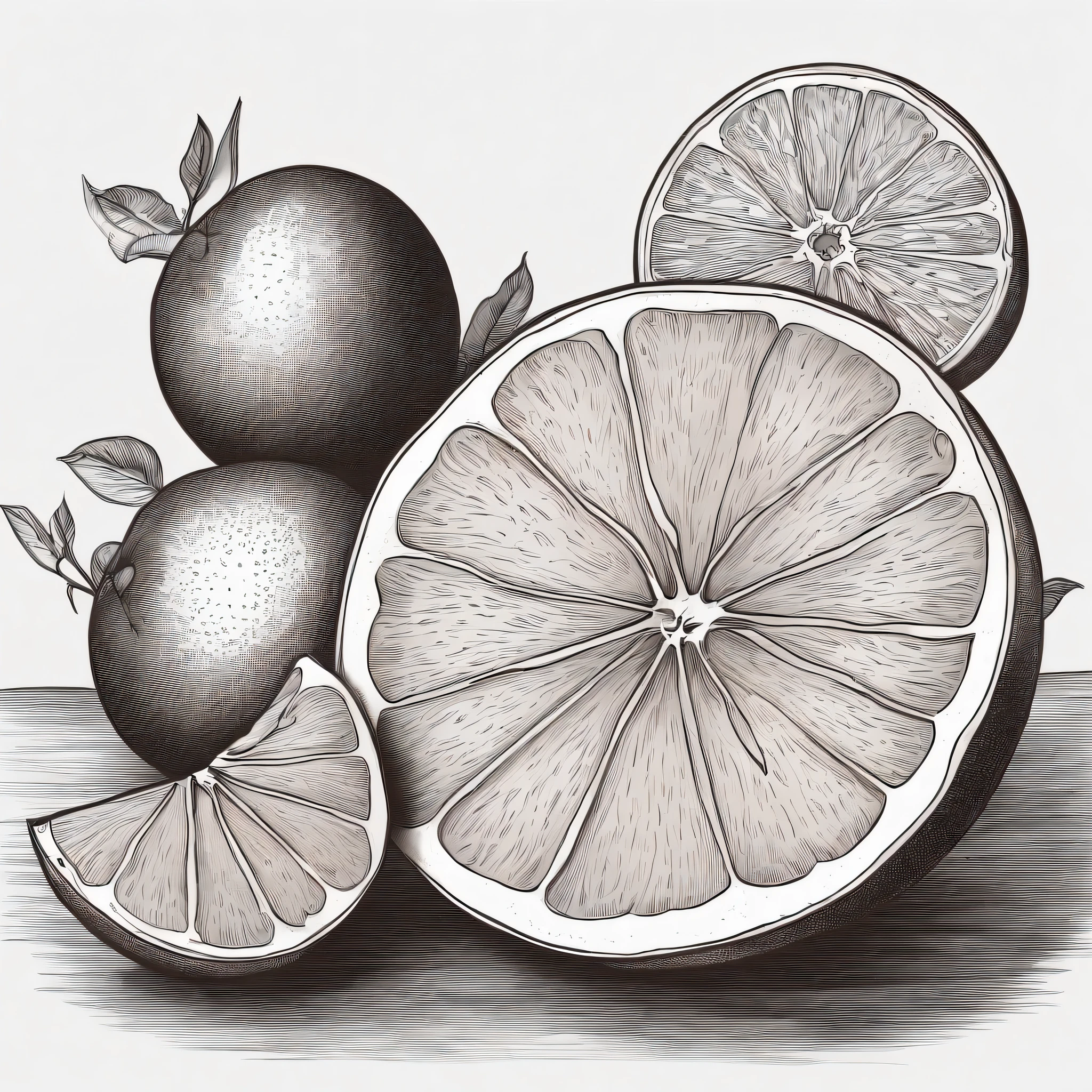 Grapefruit, Simple,Hand-drawn draft,2d, No coloring required, The edge line is thicker