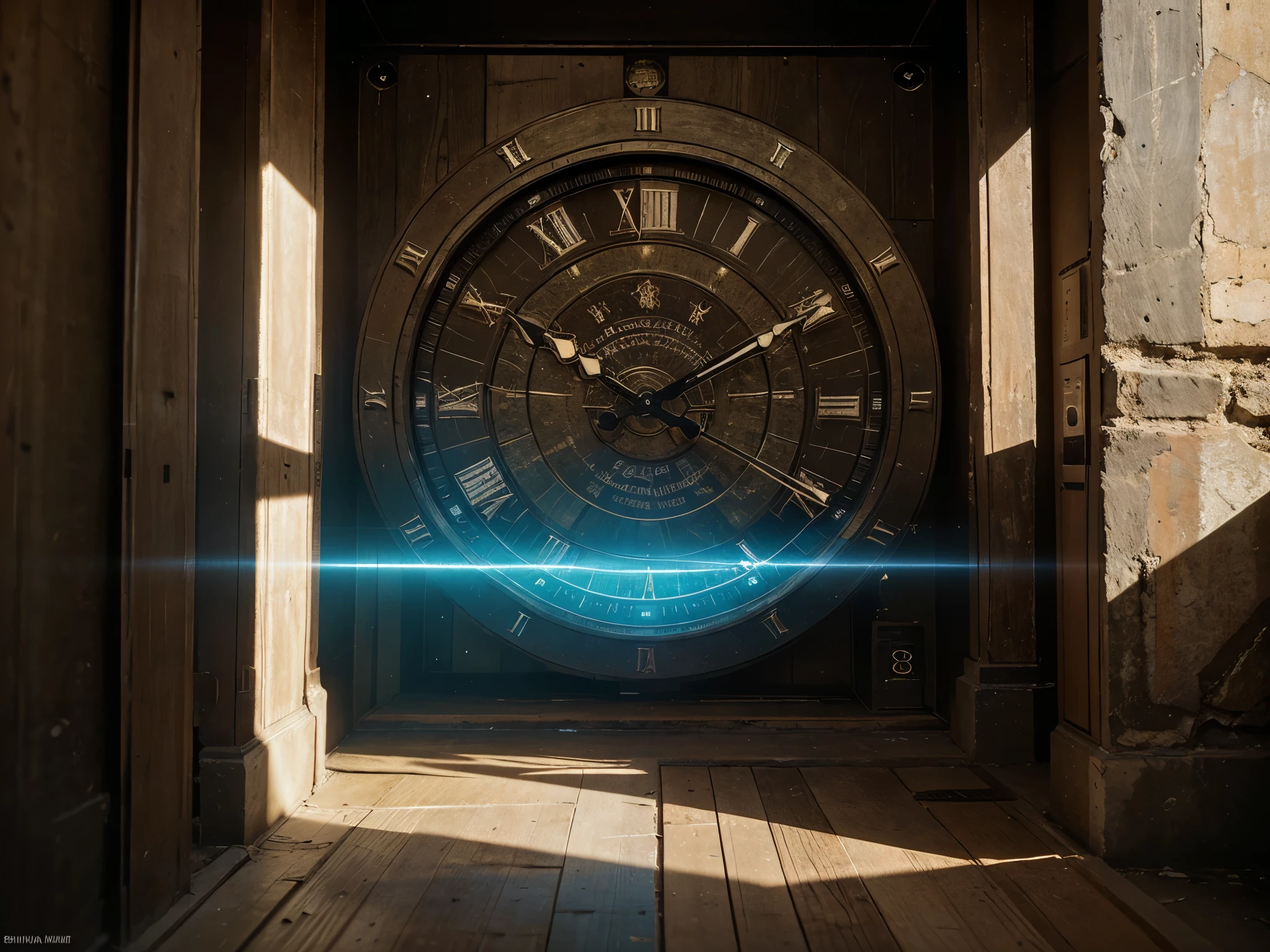 ((Forgotten gateway to time and space, by Yoji Shinkawa, best quality, masterpiece, high-definition details, 8k)). An enormous clock stoned into a mountain signing the floating of Time.