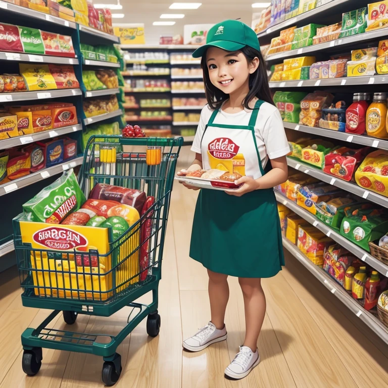 Supermarket cart caricature logo with pantry 