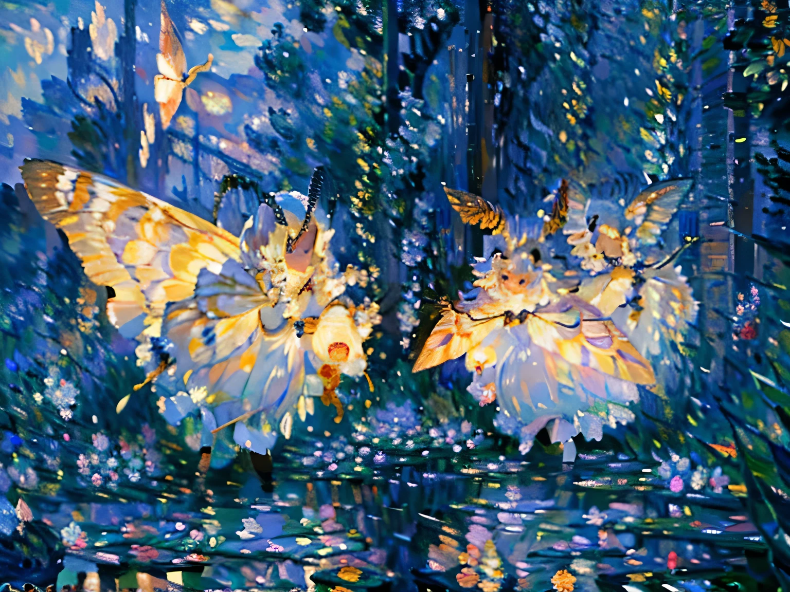 (art by Claude Monet:1.6),Impressionism,leinairisme,solo,1female\(cute,kawaii,,skin color white,short white hair,(big moth wing hair:1.7),white dress\(beautiful race\),(2moth antennaes at hair:1.8),[moth wing on back:2.0],[moth wing on body:2.0],[moth wings:2.0],[extra arm],moth wing is only at hair,breast,dynamic pose\),background\(night,beautiful moon,beautiful stars,((beautiful street lights))\), BREAK ,quality\(8k,wallpaper of extremely detailed CG unit, ​masterpiece,hight resolution,top-quality,top-quality real texture skin,hyper realisitic,increase the resolution,RAW photos,best qualtiy,highly detailed,the wallpaper,cinematic lighting,ray trace,golden ratio,\),dynamic angle