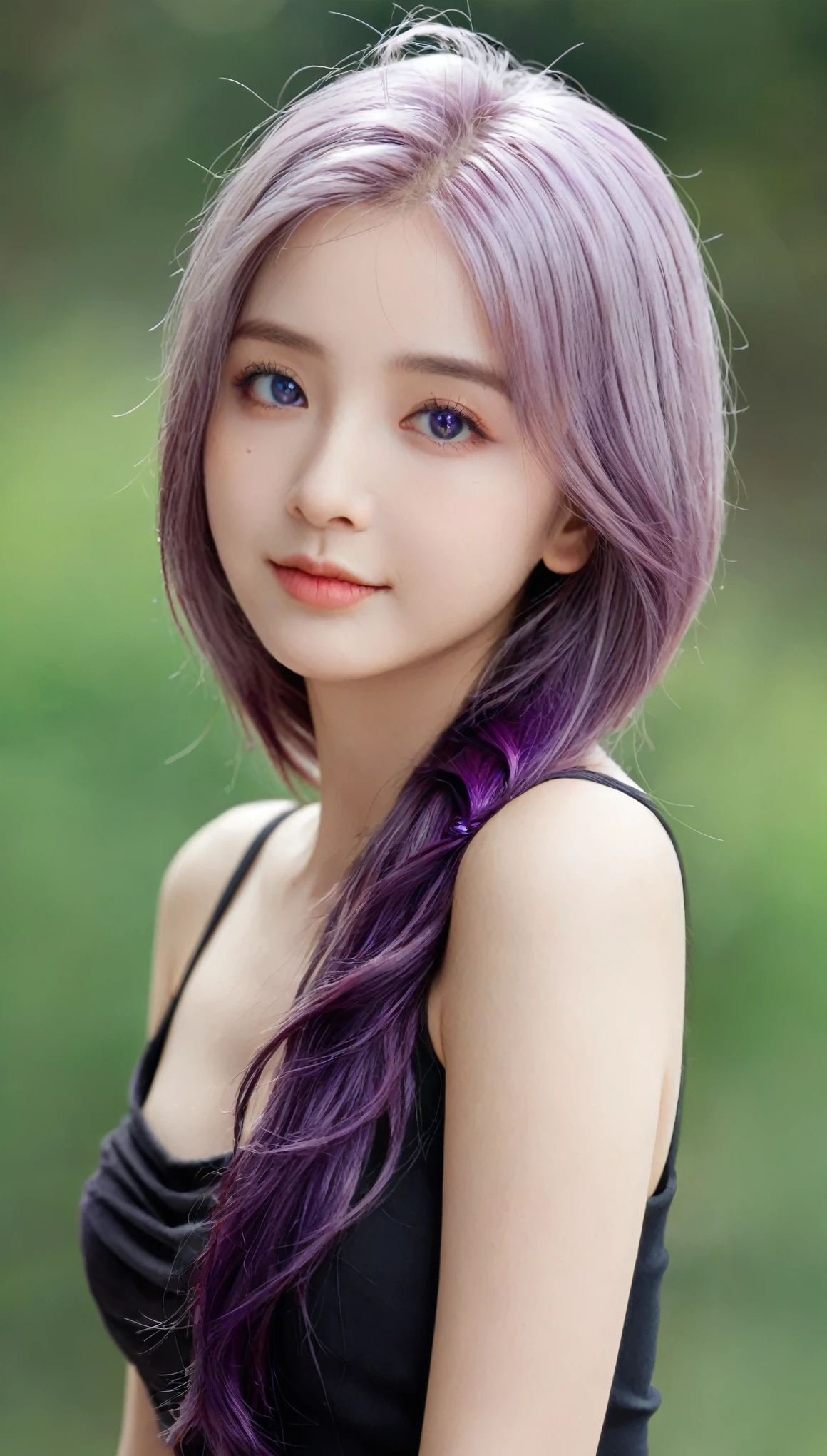 best quality, high quality, A cute girl, Solitary, Beautiful purple hair, Beautiful purple eyes, A faint smile,