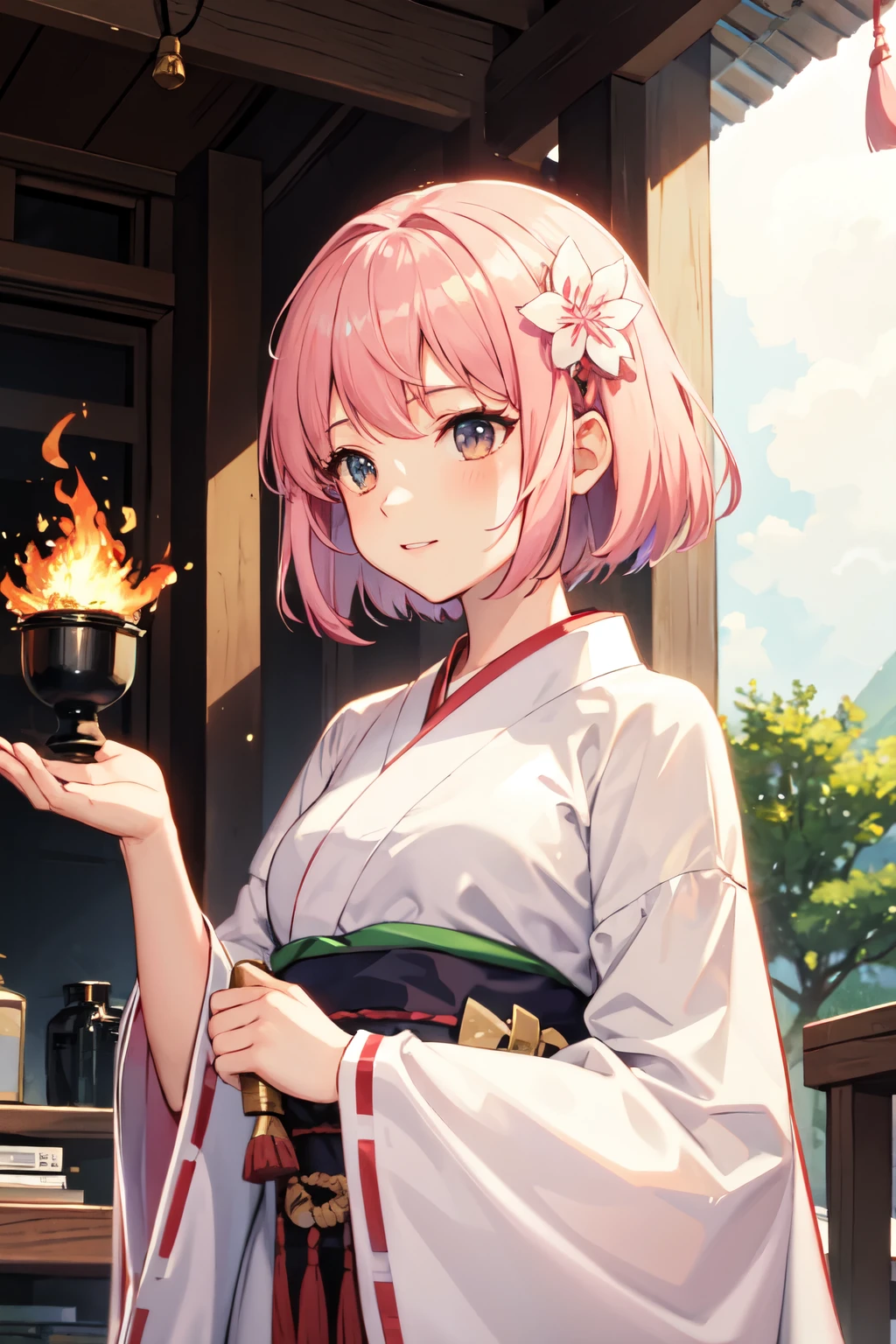 Pink Hair,Shrine maiden,Short Hair,Fire emblem,Sakura,,delicate,