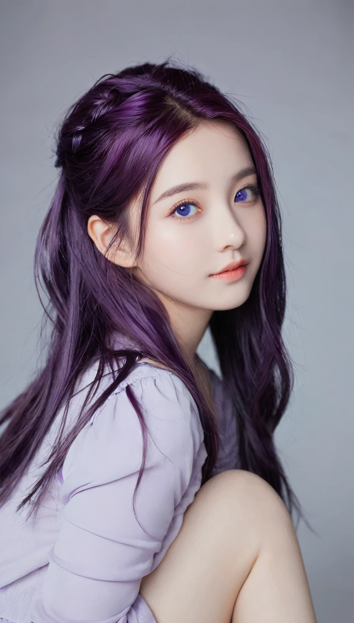 best quality, high quality, A cute girl, Solitary, Beautiful purple hair, Beautiful purple eyes, A faint smile,
