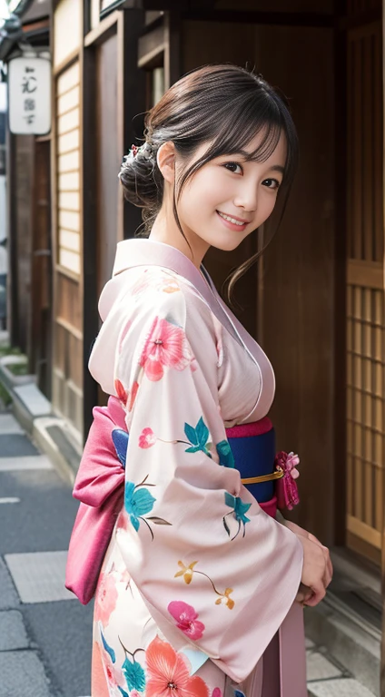 Professional Lighting,(Photorealistic:1.4), (Top image quality:1.0), (超High resolution:1.0), 8k, Raw photography, (masterpiece:0.2), (Facing the children_v1:0.5)、(最高quality Detail:1.2)、Realistic、8K Ultra HD、High resolution、(1 girl:1.2)、超detailedな、High quality textures、Intricate details、detailed、Very detailed CG、High quality shadows、detailed 美しく繊細な顔、Beautiful details and a delicate eye、(Symmetrical eyes:1.2),Written boundary depth、Ray Tracing,1 girl, 17 year old girl in Japan, (Natural smile:1.4),cute, thin, (Portrait of a beautiful Japanese woman taking off her kimono:1.2), Standing elegantly on a street corner in Kyoto. Kimono with vibrant traditional patterns, Hair decorated with elegant and delicate hairpins, Gentle expression. (With the old streets of Kyoto in the background:1.4)、The soft light of a spring afternoon、Adding tranquility to the scene. Rendered in a Realistic style with great attention to detail, High resolutionの画像.Sky Porn, Magic Hour, (Realistic:1.3), finely, quality, (Tabletop:1.2), (Realistic:1.2), (最高quality), (複雑なdetailed), dramatic, Ray Tracing, photograph, +roller