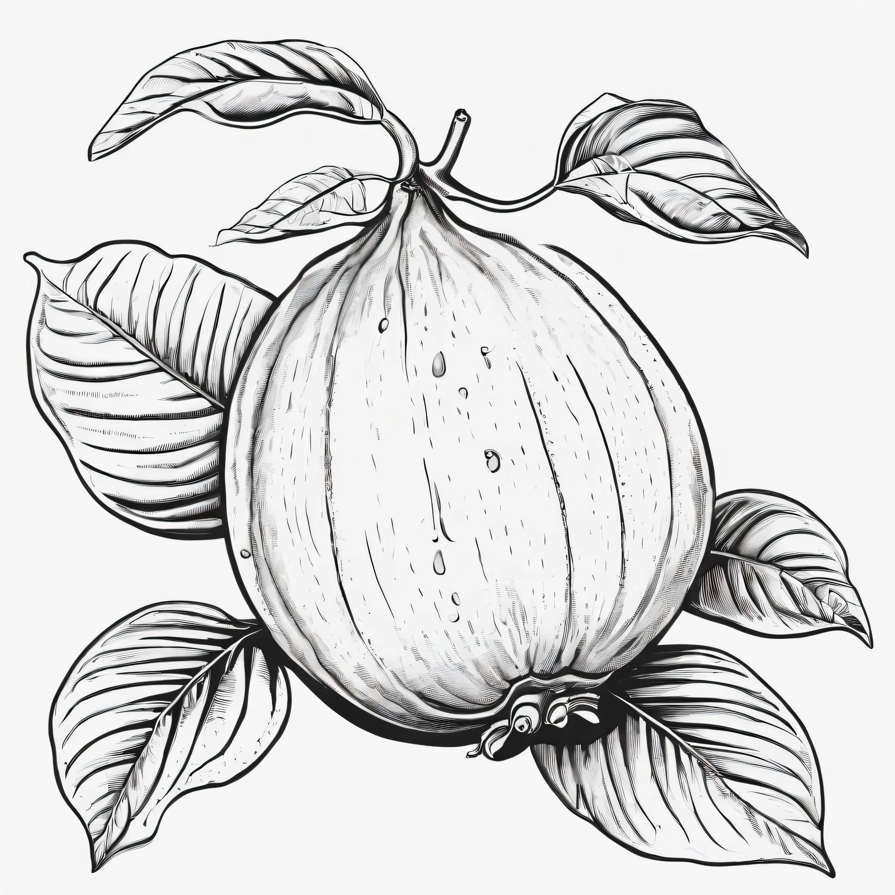 A single guava, Simple, thick and bold outline，Hand-drawn draft，2d, No coloring required, for a kids coloring page, white background