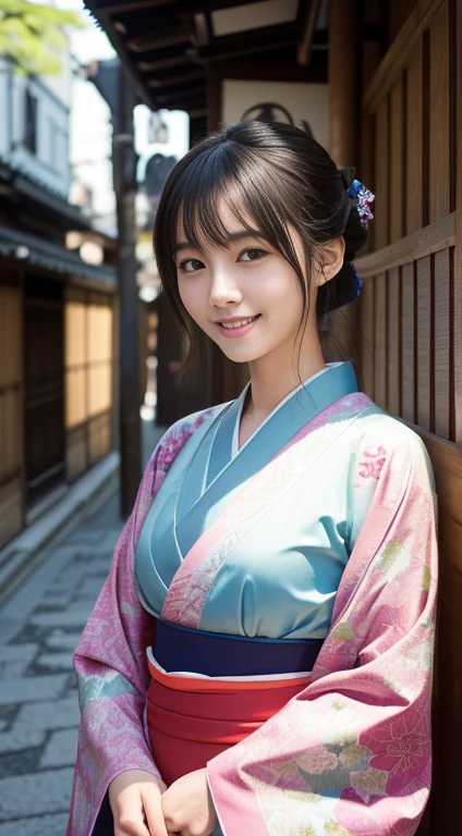 Professional Lighting,(Photorealistic:1.4), (Top image quality:1.0), (超High resolution:1.0), 8k, Raw photography, (masterpiece:0.2), (Facing the children_v1:0.5)、(最高quality Detail:1.2)、Realistic、8K Ultra HD、High resolution、(1 girl:1.2)、超detailedな、High quality textures、Intricate details、detailed、Very detailed CG、High quality shadows、detailed 美しく繊細な顔、Beautiful details and a delicate eye、(Symmetrical eyes:1.2),Written boundary depth、Ray Tracing,1 girl, girl in Japan, (Natural smile:1.4),cute, thin, (Portrait of a beautiful Japanese woman taking off her kimono:1.3), Standing elegantly on a street corner in Kyoto. Kimono with vibrant traditional patterns, Hair decorated with elegant and delicate hairpins, Gentle expression. (With the old streets of Kyoto in the background:1.4)、The soft light of a spring afternoon、Adding tranquility to the scene. Rendered in a Realistic style with great attention to detail, High resolutionの画像.Sky Porn, Magic Hour, (Realistic:1.3), finely, quality, (Tabletop:1.2), (Realistic:1.2), (最高quality), (複雑なdetailed), dramatic, Ray Tracing, photograph, +roller
