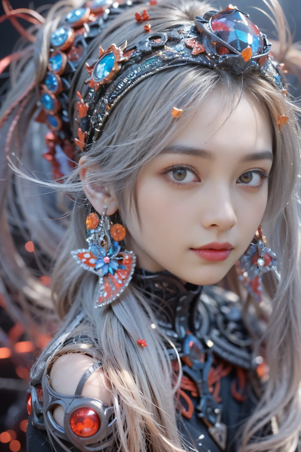 (A female Alien:1.2), Beautiful face, ((There is a female genital-like organ in the middle of her forehead:1.8)), seduces, red eyes, Full body like, A sexy, alien, No humans, an alien, cells are fused, (Lots of blue tentacles), (blue skin:1.3), extraterrestrial, cell, bio image, charming, Best Quality, 8K,4K_quality, high_Definition,Dramatic Lighting, masutepiece:1.5,cinematic quality, detail up, (Intricate details:1.2), high resolution, High Definition, drawing faithfully, (Thick eyebrows:1.2), (a little large scarlet eyes:1.6), Beautiful eyes with fine symmetry, (Highly detailed face and eyes:1.2), (High-resolution red-eye:1.4), Intimate face, (Super detailed skin quality feeling:1.4), Perfect Anatomy, (Beautiful toned body:1.5), (Moist skin:1.2), No makeup, (dark circles:1.1), long canines