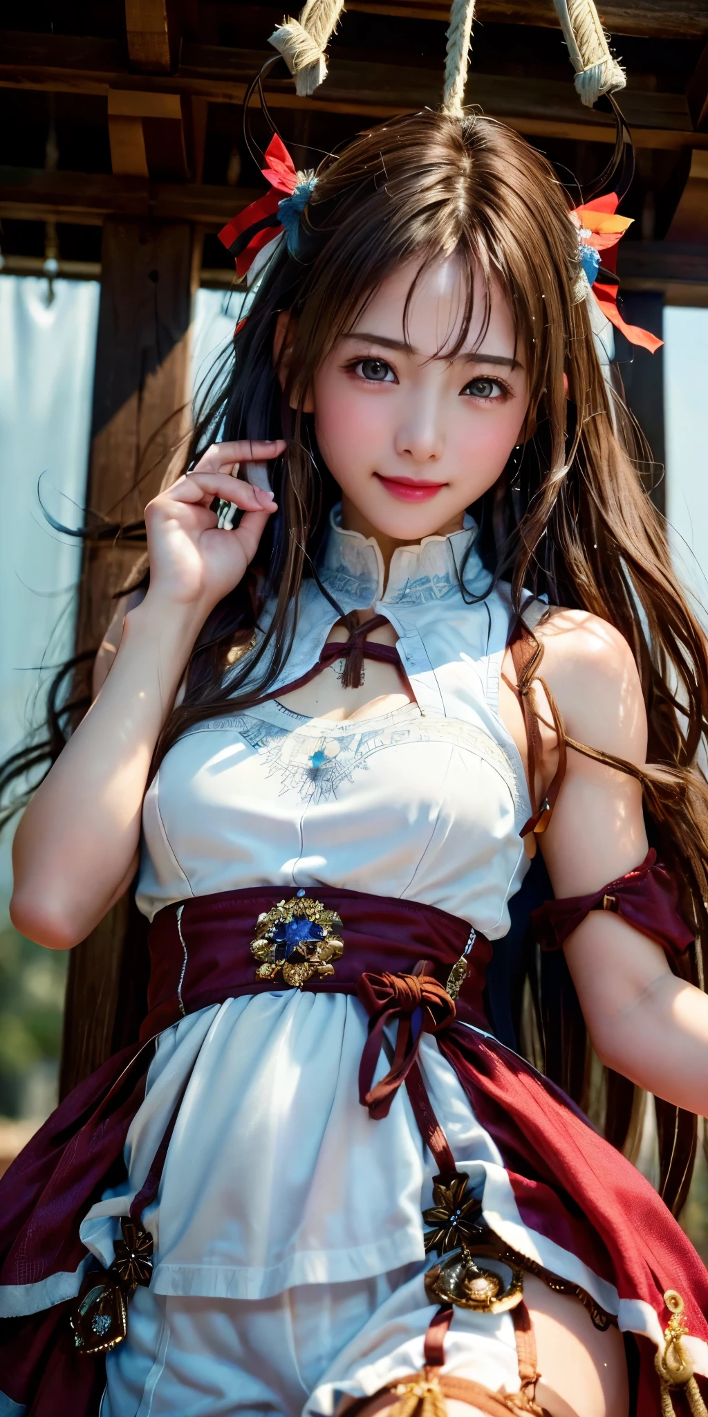 1girl, aira, brown hair, brown eyes, realistic, ultra detail, 70mm lens, cute and beautiful, smiles, big breast, and please make the face according to the body, don't be too big.