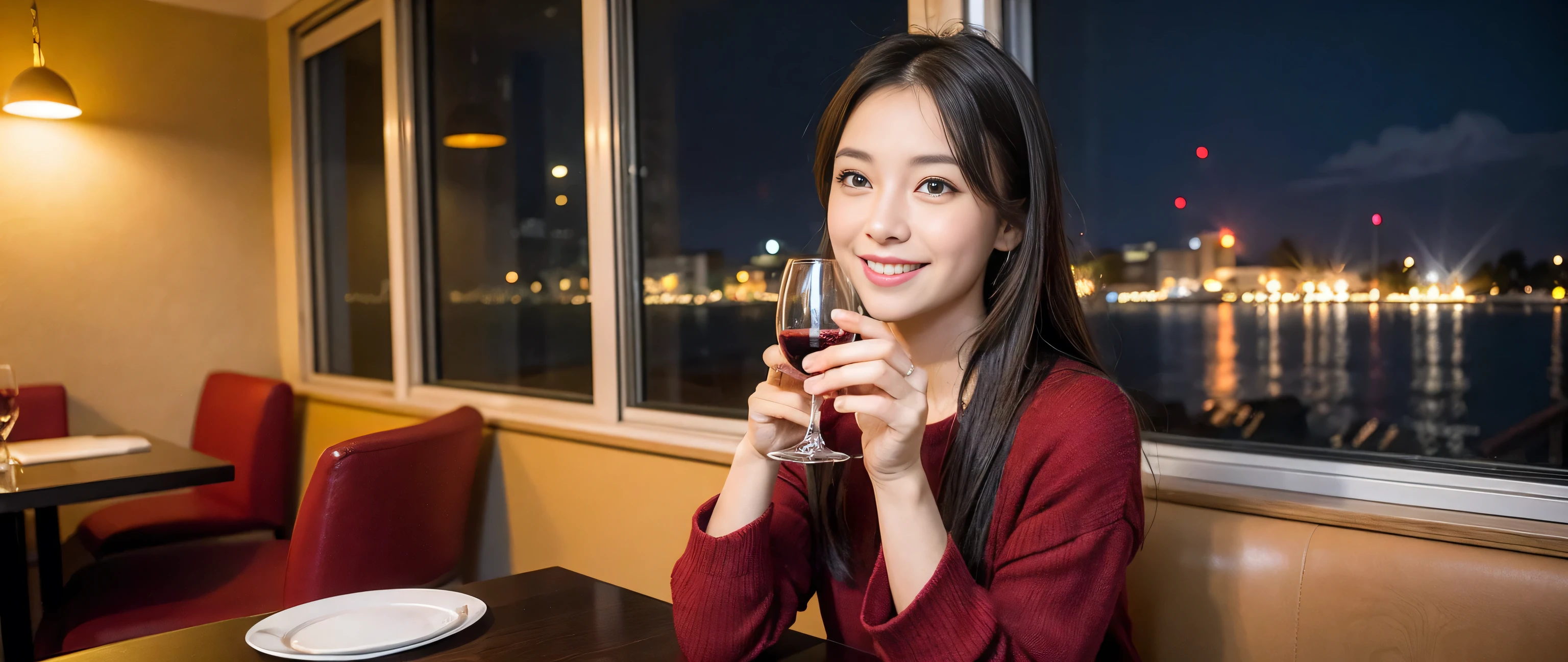 ((highest quality、8k、masterpiece:1.3))、Couple、couple、Lovers、Slim body、((Bob Hale、Straight hair:1.2))、(to be born, highest quality, masterpiece:1.5), (Realistic, Intricate details:1.2), Wine glass on the table、Shine light on your face、 Amazing view of the sunset sky and clouds、Amazing mountain views、A bright smile、A lovely woman with a smile、Bright image、2. The beauty of wine, Beautiful Face, blue eyes, The light shines on your face, Blushing, short hair,Bright Face、Fox face、 (43 years old), 39 years old, Lady、red wine 、Appetizers、Italian food、Wine bottle、Champagne、sparkling wine、Two beauties、Brown Hair、Shortcuts、Long sleeve shirt、dress、Pretty Woman 1, (Slim face), (The body is slim), (Brown Hair), (Shortcuts), cheeks turn a little red,Attractive beauty、, Out of the window, A beautiful and detailed night view unfolds.........., restaurant, In a prominent place (From the waist up) Nova Frog Style, actress, model, Upper Body, White wine, slim, wine glass, A wine glass placed in the middle, smile, (smile: 1.15), Beautiful fine grain, Depth f/2,saturation, High Contrast, Strong light and shadow,Moist Body:1.5、3D texture、Delicate eyes、Brown Hair、The hair is very shiny、