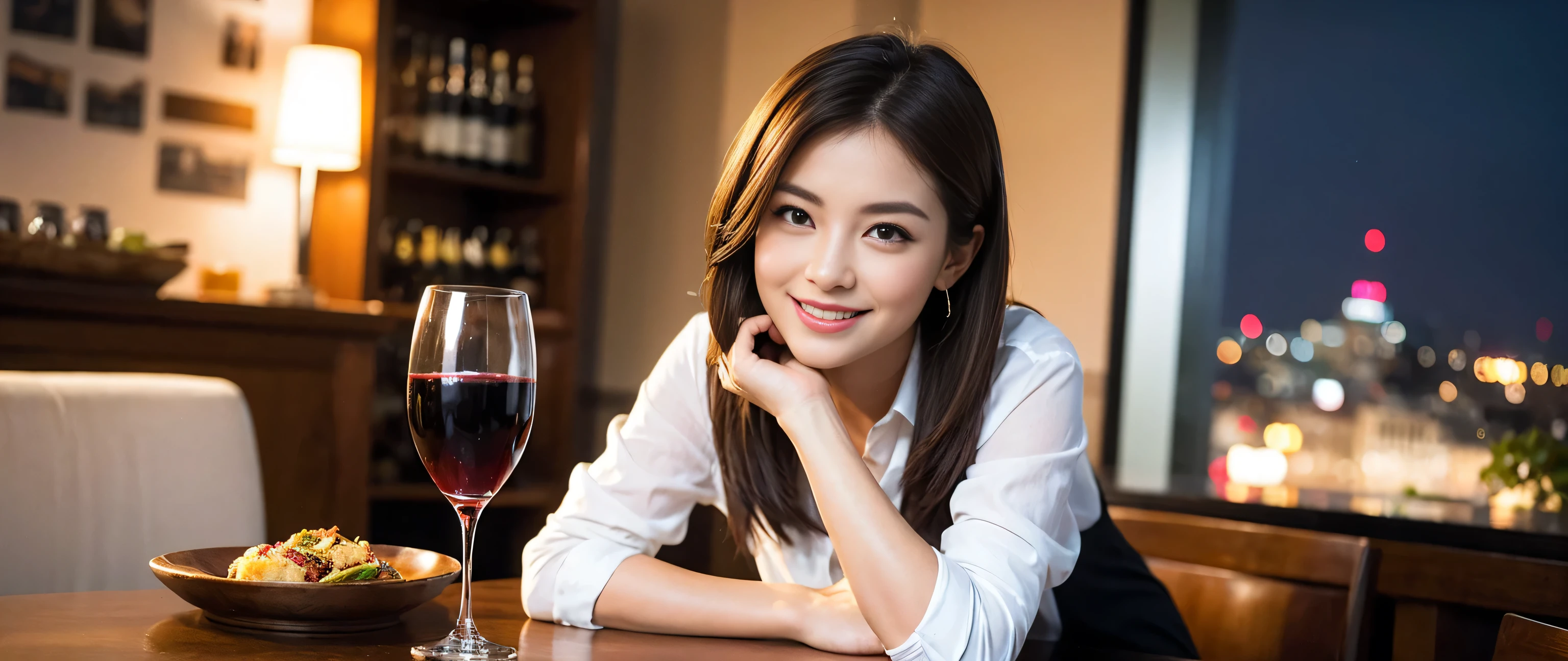 ((highest quality、8k、masterpiece:1.3))、Couple、couple、Lovers、Slim body、((Bob Hale、Straight hair:1.2))、(to be born, highest quality, masterpiece:1.5), (Realistic, Intricate details:1.2), Wine glass on the table、Shine light on your face、 Amazing view of the sunset sky and clouds、Amazing mountain views、A bright smile、A lovely woman with a smile、Bright image、2. The beauty of wine, Beautiful Face, blue eyes, The light shines on your face, Blushing, short hair,Bright Face、Fox face、 (43 years old), 39 years old, Lady、red wine 、Appetizers、Italian food、Wine bottle、Champagne、sparkling wine、Two beauties、Brown Hair、Shortcuts、Long sleeve shirt、dress、Pretty Woman 1, (Slim face), (The body is slim), (Brown Hair), (Shortcuts), cheeks turn a little red,Attractive beauty、, Out of the window, A beautiful and detailed night view unfolds.........., restaurant, In a prominent place (From the waist up) Nova Frog Style, actress, model, Upper Body, White wine, slim, wine glass, A wine glass placed in the middle, smile, (smile: 1.15), Beautiful fine grain, Depth f/2,saturation, High Contrast, Strong light and shadow,Moist Body:1.5、3D texture、Delicate eyes、Brown Hair、The hair is very shiny、