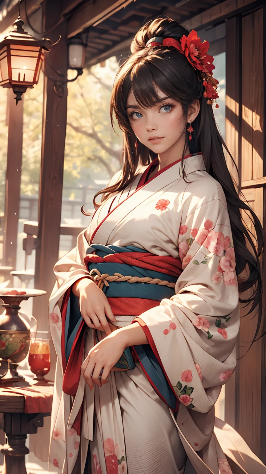 beautiful, masterpiece, highest quality, Highly detailed face, Perfect lighting, One girl, alone, matoi ryuuko, kimono, kimono, short kimono, Cowboy Shot