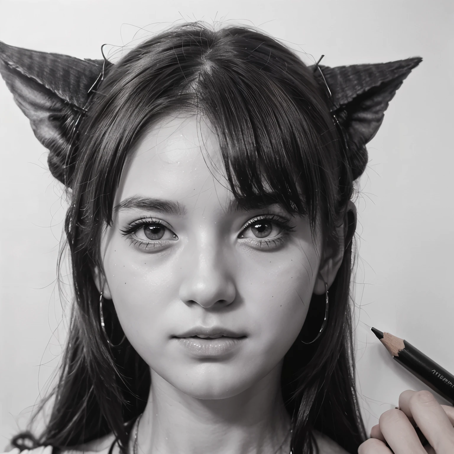 girl, mist demon, Pencil sketch, realism, anime