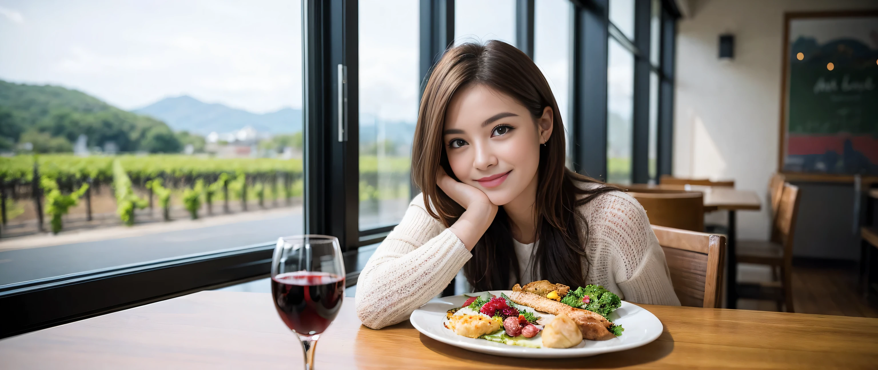 ((highest quality、8k、masterpiece:1.3))、1 male, 1 female、couple、Lovers、Couple、Slim body、((Bob Hale、Straight hair:1.2))、(to be born, highest quality, masterpiece:1.5), (Realistic, Intricate details:1.2), Wine glass on the table、Shine light on your face、 Amazing view of the sunset sky and clouds、Amazing mountain views、A bright smile、A lovely woman with a smile、Bright image、2. The beauty of wine, Beautiful Face, blue eyes, The light shines on your face, Blushing, short hair,Bright Face、Fox face、 (43 years old), 39 years old, Lady、red wine 、Appetizers、Italian food、Wine bottle、Champagne、sparkling wine、Two beauties、Brown Hair、Shortcuts、Long sleeve shirt、dress、Pretty Woman 1, (Slim face), (The body is slim), (Brown Hair), (Shortcuts), cheeks turn a little red,Attractive beauty、, Out of the window, A beautiful and detailed night view unfolds.........., restaurant, In a prominent place (From the waist up) Nova Frog Style, actress, model, Upper Body, White wine, slim, wine glass, A wine glass placed in the middle, smile, (smile: 1.15), Beautiful fine grain, Depth f/2,saturation, High Contrast, Strong light and shadow,Moist Body:1.5、3D texture、Delicate eyes、Brown Hair、The hair is very shiny、