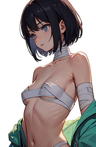 A flat bust girl, Bandage covers her breast, No clothes
