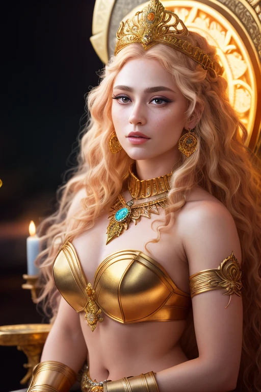 Diosa Freyja within Valhalla, radiant and sensual,
((Portrait)), ((Detailed face:1.2)), ((detailed facial features)), (finely detailed skin), golden toned, , adorned in Valkyrie attire, Valhalla environment, Seated upon a golden throne, (warm color), regal, Auroras, (masutepiece) (perfectly proportions)(photos realistic)(Best Quality) (Detailed) photographed in a Canon EOS R5, 85mm Lens, F/1.2, nffsw, (8K) (Wallpaper) (Cinematic lighting