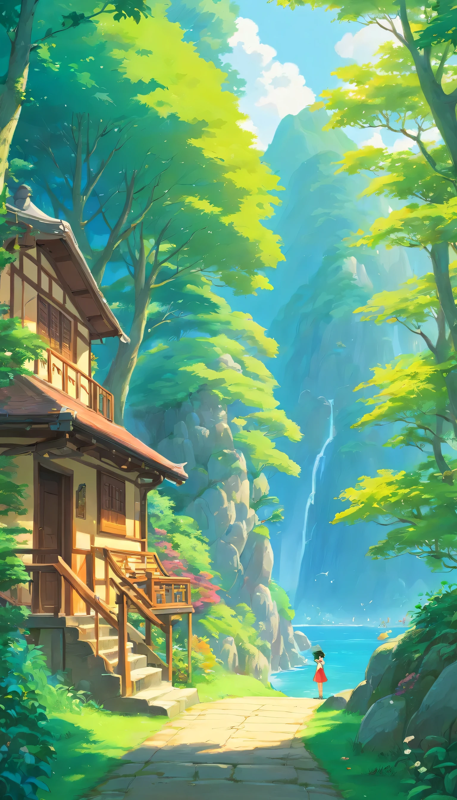 Peaceful place and watera aside, high resolution, top quality, masterpiece, high quality, hd , uhd , vibrant colours, 