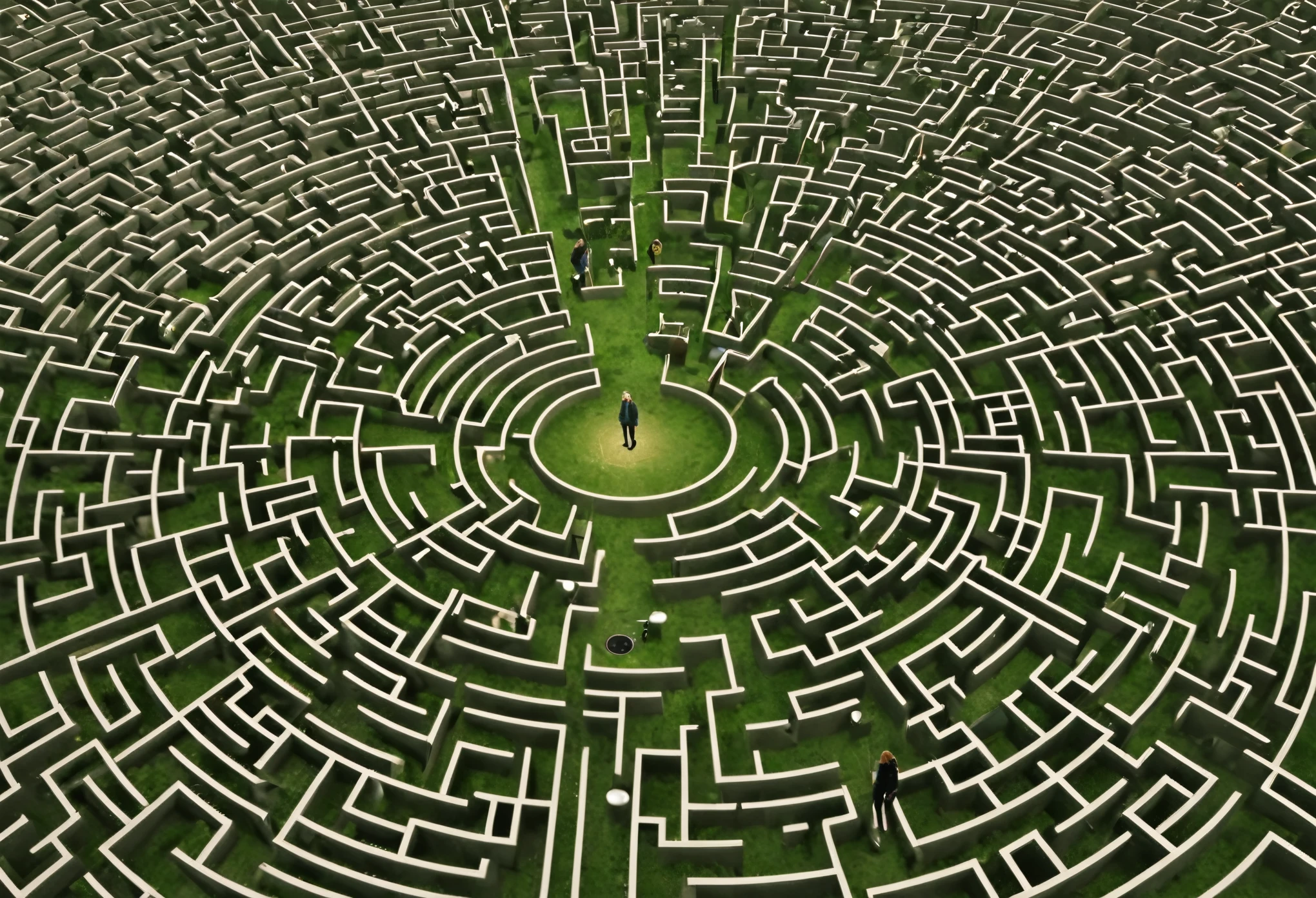 A young adult navigating a maze, seeking expert advice in a metaphorical labyrinth, symbols of isolation and connection like compasses and speech bubbles around. The image must be natural, realistic, in 2018, style raw, 8K, taken on iPhone,