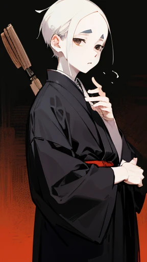 Black kimono from the Taisho period、(Pale-faced man)、(disease)、