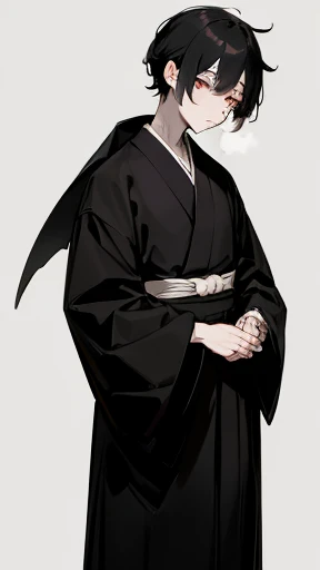 Black kimono from the Taisho period、(Pale-faced man)、(disease)、