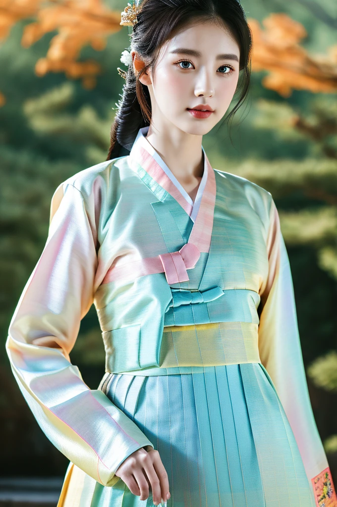 ( masterpiece, top quality, best quality,8k,years old girl,ultra detailed,raw photo:1.5),(photorealistic:1.4), (cinematic lighting), PerfectNwsjMajic, , Surrealism, UHD, ccurate, Super detail, textured skin, High detail, Best quality, dynamic angle, White skin,[Beautiful blue eyes], high nose,(1girl),(good anatomy:0.5)), Dreamy atmosphere,expressive brush strokes, mystical ambiance, Artistic interpretation, a whimsical illustration,mystical aura, Woman wearing traditional Korean costume,(hanbok:1.3), Princess, in the palace, Joseon dynasty, jeogori,chima,and the po,portrait