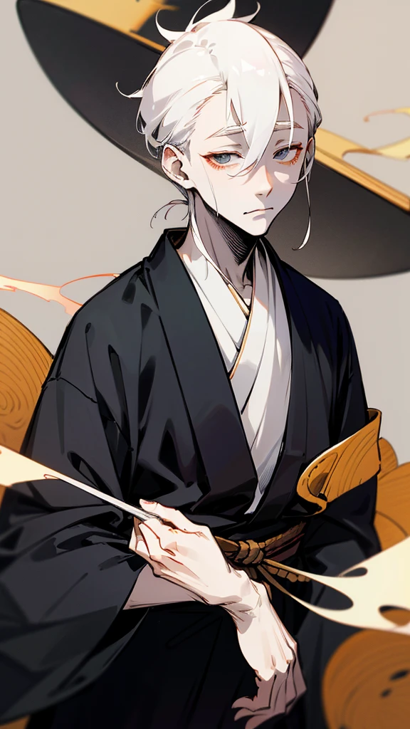 Black kimono from the Taisho period、(Pale-faced man)、(disease)、
