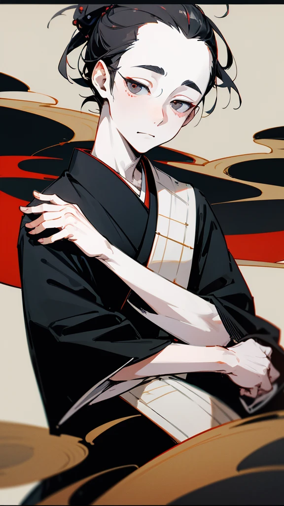 Black kimono from the Taisho period、(Pale-faced man)、(disease)、