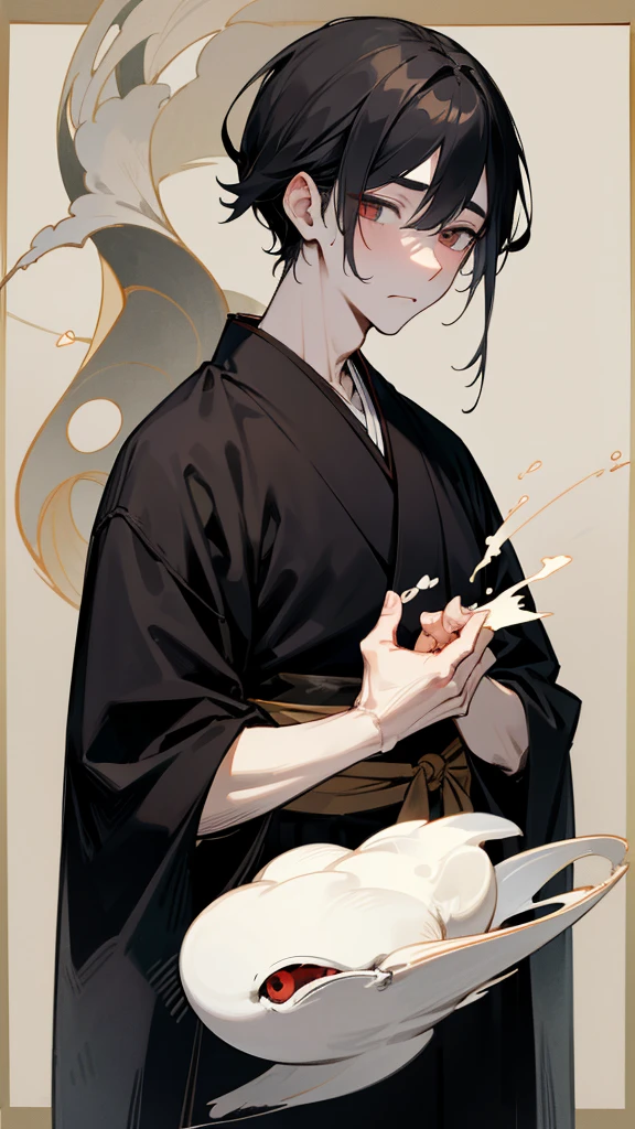 Black kimono from the Taisho period、(Pale-faced man)、(disease)、