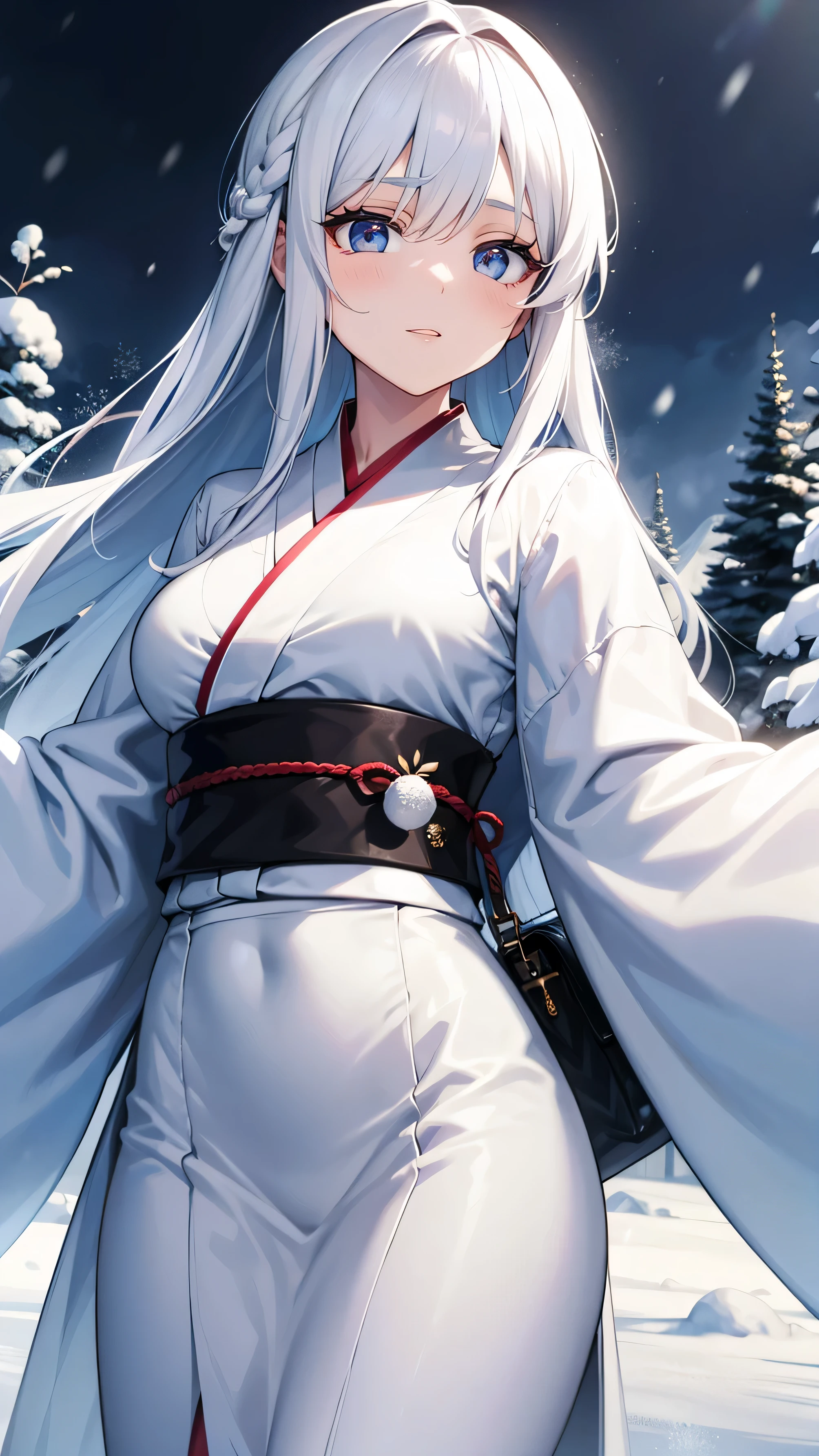 Snow Woman、Long Hair、Snow Mountain、Snowstorm、White Hair、White kimono、
