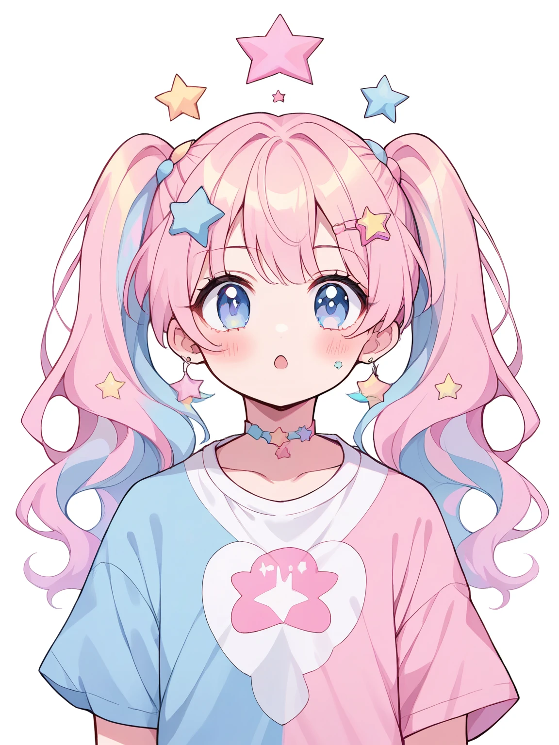 neondskdrmsxl, score_9_climb, score_8_climb, score_7_climb, score_6_climb, 1 girl, alone, pastel colors, open mouth, long hair, star , (mark), star hair accessories, hair accessories, Twintail, look at viewer, blue eyes, pastel neon lighting, source_anime, neon, neon theme , white background Distance from edge of top half